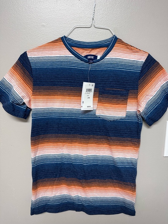 Univibe Other - Univibe Navy & Orange Striped Pocket Tee